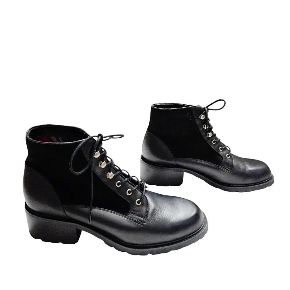 Jones New York Sport Women Sz 10 Black Leather Chunky Heel‎ Lace-up Ankle Bootie